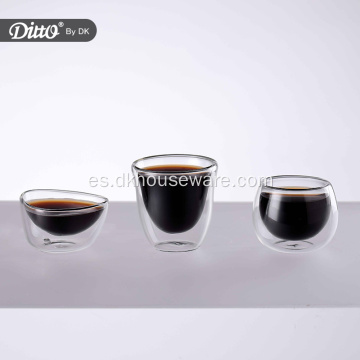 Mini taza de té de agua de vidrio de pared doble clásica